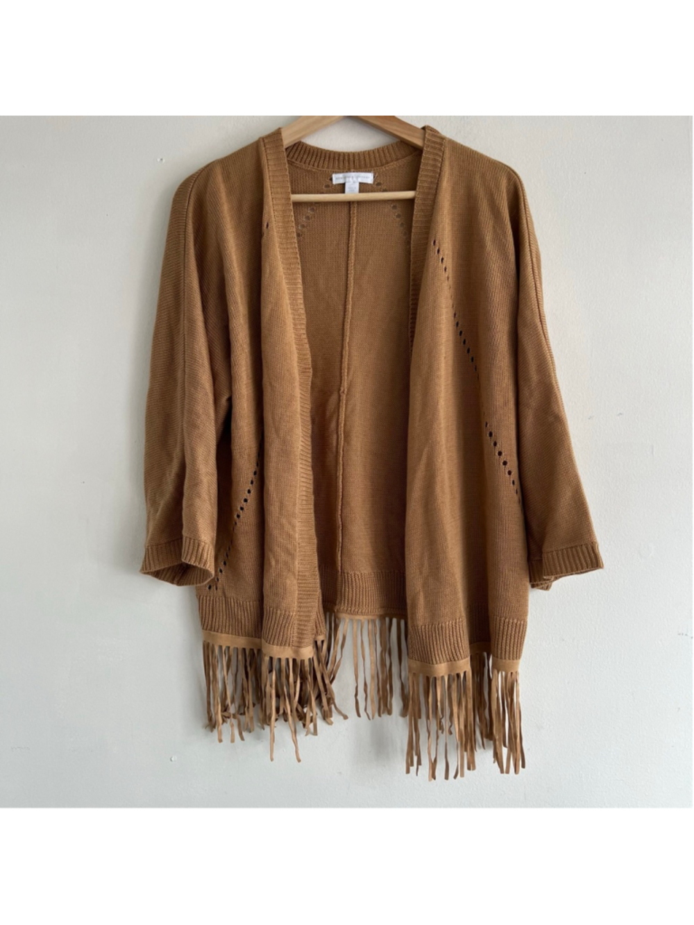 New York & Company Brown Fringe Cardigan western size M